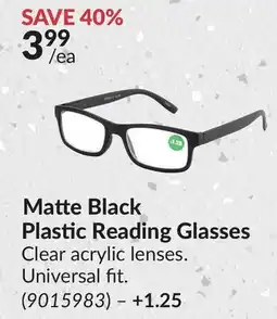 Princess Auto +1.25 Matte Black Plastic Reading Glasses offer