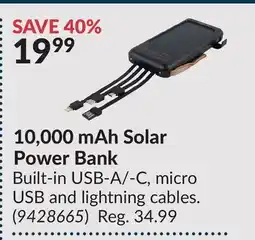 Princess Auto 10,000 mAh Solar Power Bank offer