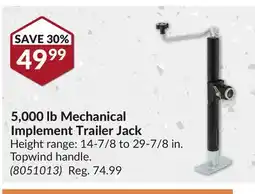 Princess Auto 5,000 lb Mechanical Implement Trailer Jack offer