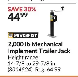 Princess Auto 2,000 lb Mechanical Implement Trailer Jack offer
