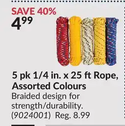 Princess Auto 5 pk 1/4 in. x 25 ftRope, Assorted Colours offer
