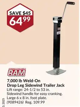 Princess Auto 7,000 lb Weld-On Drop Leg Sidewind Trailer Jack offer
