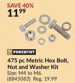 Princess Auto 475 pc Metric Hex Bolt, Nut and Washer Kit offer