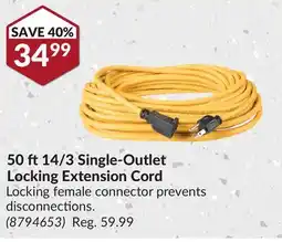 Princess Auto 50 ft 14/3 Single-Outlet Locking Extension Cord offer