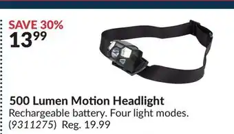 Princess Auto 500 Lumen Motion Headlight offer