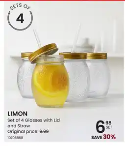 Stokes LIMON Set of 4 Glasses with Lid and Straw offer