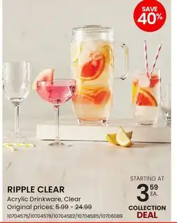 Stokes RIPPLE CLEAR Acrylic Drinkware offer