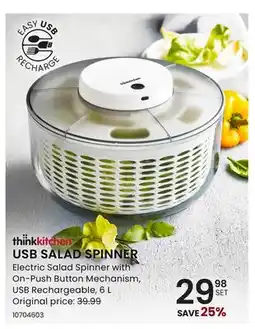 Stokes thinkkitchen USB SALAD SPINNER Electric Salad Spinner with On-Push Button Mechanism offer