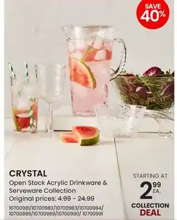 Stokes CRYSTAL Open Stock Acrylic Drinkware & Serveware Collection offer