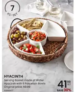Stokes HYACINTH Serving Basket made of Water Hyacinth with 6 Porcelain Bowls offer