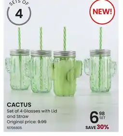 Stokes CACTUS Set of 4 Glasses with Lid and Straw offer