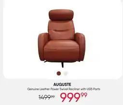 Meubles RD AUGUSTE Genuine Leather Power Swivel Recliner with USB Ports offer