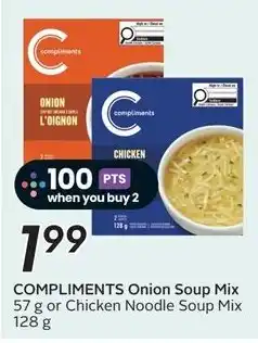 Sobeys Compliments onion soup mix or chicken noodle soup mix offer