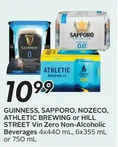 Sobeys Guinness, sapporo, nozeco, athletic brewing or hill street vin zero non-alcoholic beverages offer