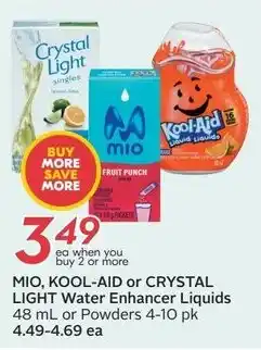 Sobeys Mio, kool-aid or crystal light water enhancer liquids or powders offer