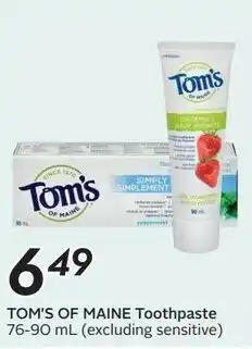 Sobeys Tom's of maine toothpaste offer