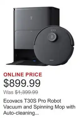 Costco Ecovacs T30S Pro Robot Vacuum and Spinning Mop with Auto-cleaning Station offer