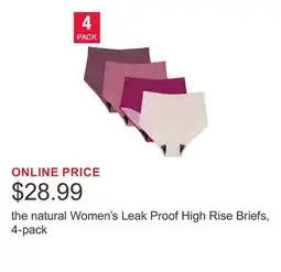Costco the natural Women's Leak Proof High Rise Briefs, 4-pack offer