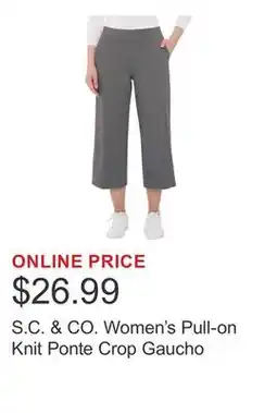 Costco S.C. & CO. Women's Pull-on Knit Ponte Crop Gaucho offer