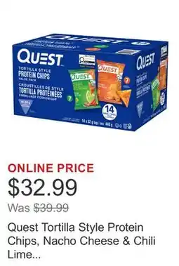 Costco Quest Tortilla Style Protein Chips, Nacho Cheese & Chili Lime Flavours, 14 × 32 g offer