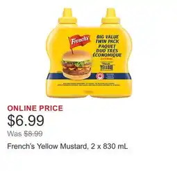 Costco French's Yellow Mustard, 2 x 830 mL offer