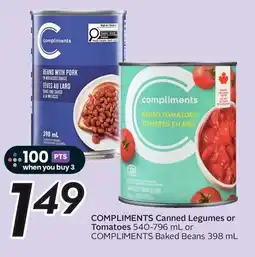 Sobeys Compliments canned legumes or tomatoes offer