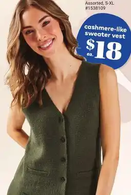 Giant Tiger cashmere-like sweater vest offer