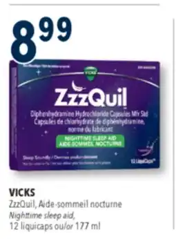 Familiprix VICKS, ZzzQuil, Nighttime sleep aid, 12 liquicaps or 177 ml offer