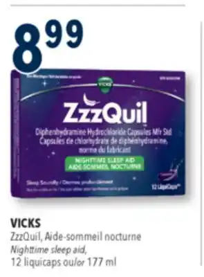 Familiprix VICKS, ZzzQuil, Nighttime sleep aid, 12 liquicaps or 177 ml offer