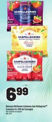 Metro BOISSON PÉTILLANTE ITALIENNE SAN PELLEGRINO CANETTES 6 X 330 ML CONSIGNE offer