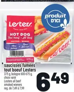 Metro SAUCISSES FUMÉES TOUT BOEUF LESTERS | LESTERS ALL BEEF SMOKED WIENERS offer