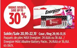 Canadian Tire Energizer MAX Alkaline Battery Packs offer