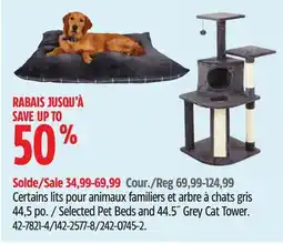 Canadian Tire Selected Pet Beds and 44.5˝ Grey Cat Tower offer
