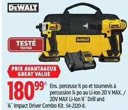 Canadian Tire DEWALT 20V MAX Li-Ion 1⁄2˝ Drill and 1⁄4˝ Impact Driver Combo Kit offer