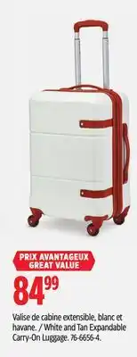 Canadian Tire Outbound White and Tan Expandable Carry-On Luggage offer