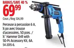 Canadian Tire Mastercraft 1β2Λ Hammer Drill with 50-Pc Accessory Kit, 6A offer