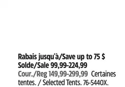 Canadian Tire Selected Tents offer