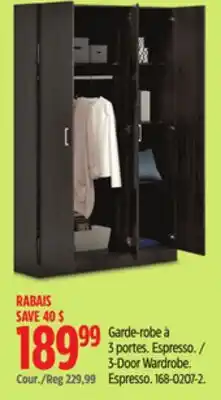 Canadian Tire 3-Door Wardrobe. Espresso offer