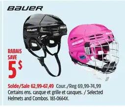 Canadian Tire Bauer Selected Helmets and Combos offer