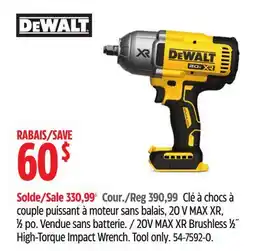 Canadian Tire Dewalt 20V MAX XR Brushless 1⁄2˝ High-Torque Impact Wrench offer