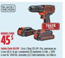 Canadian Tire Black+ Decker 20V Li-Ion 3⁄8˝ Drill Kit offer