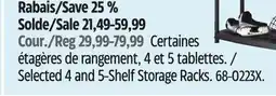 Canadian Tire Mastercraft Selected 4 and 5-Shelf Storage Racks offer