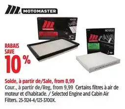 Canadian Tire MotoMaster Selected Engine and Cabin Air Filters offer