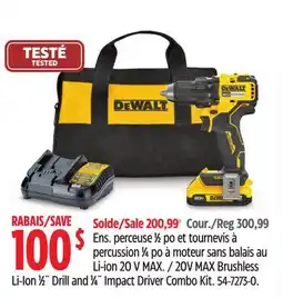 Canadian Tire Dewalt 20V MAX Brushless Li-Ion 1⁄2˝ Drill and 1⁄4˝ Impact Driver Combo Kit offer
