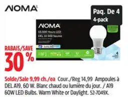 Canadian Tire NOMA A19 60W LED Bulbs offer