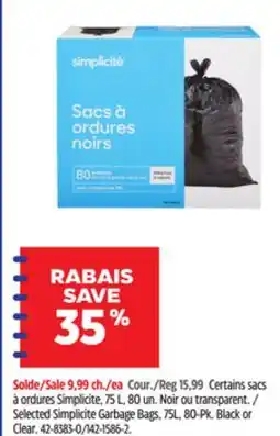 Canadian Tire Selected Simplicite Garbage Bag offer