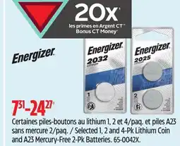 Canadian Tire Energizer Selected 1, 2 and 4-Pk Lithium Coin and A23 Mercury-Free 2-Pk Batteries offer
