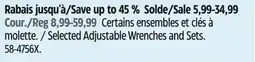 Canadian Tire Mastercraft Selected Adjustable Wrenches and Sets offer