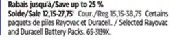 Canadian Tire Selected Rayovac and Duracell Battery Packs offer