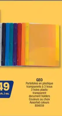 Jean Coutu GEO 3 holes plastic transparent document holders offer